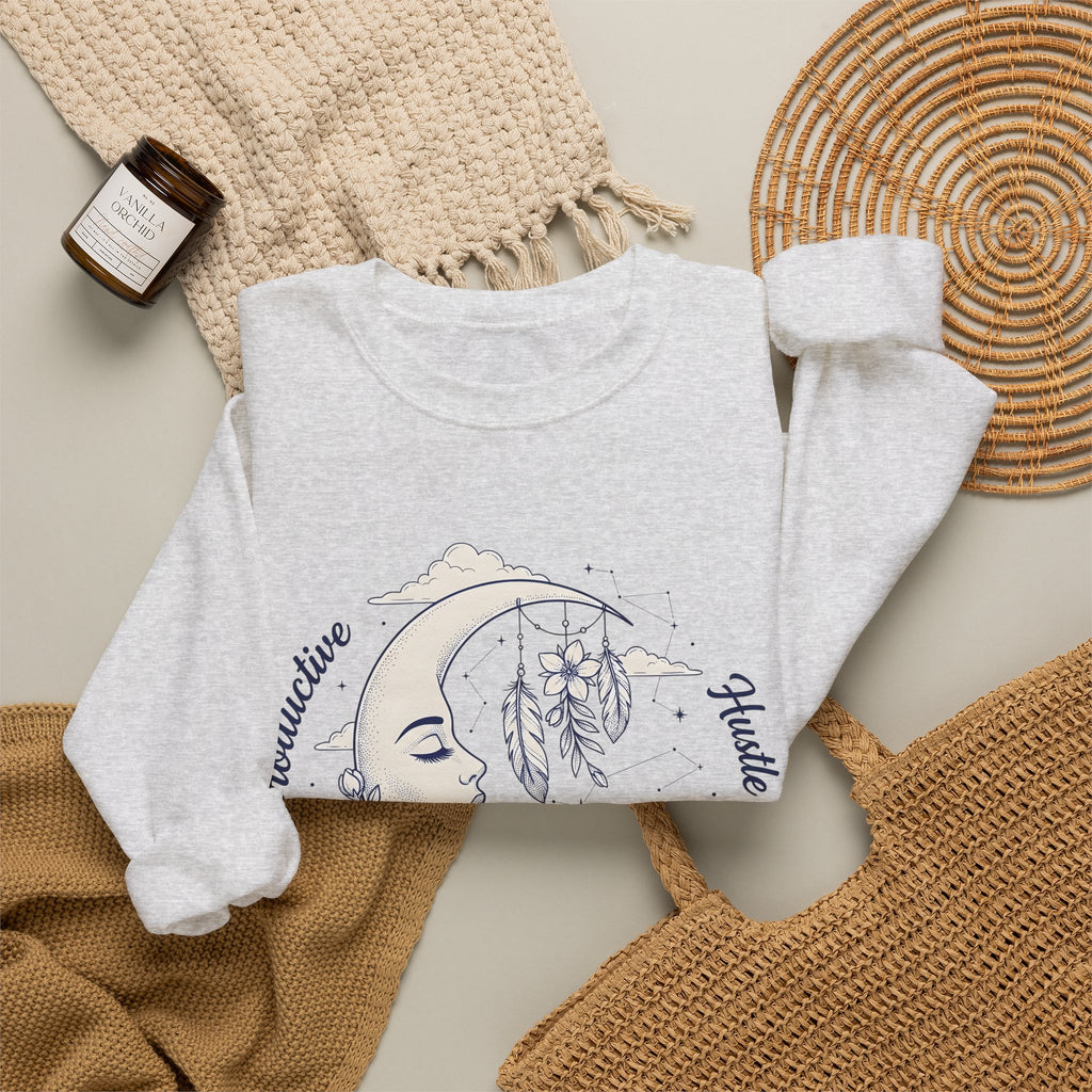 Moon Crescent Sweatshirt Boho Chic Night Sky Gift Women Tribal Sweatshirt Lunar Sweatshirt Bohemian Fan Ethnic Sweatshirt Galaxy Graphic Outline Wings Sweatshirt