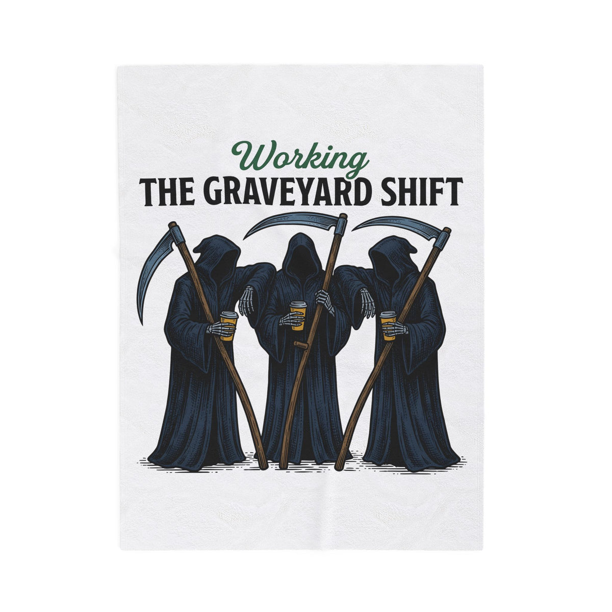 Reaper Trio Blanket Halloween Macabre Gift Women Old School Blanket Grim Reaper Blanket Horror Fan Dark Art Blanket Morbid Graphic Doodle Cup