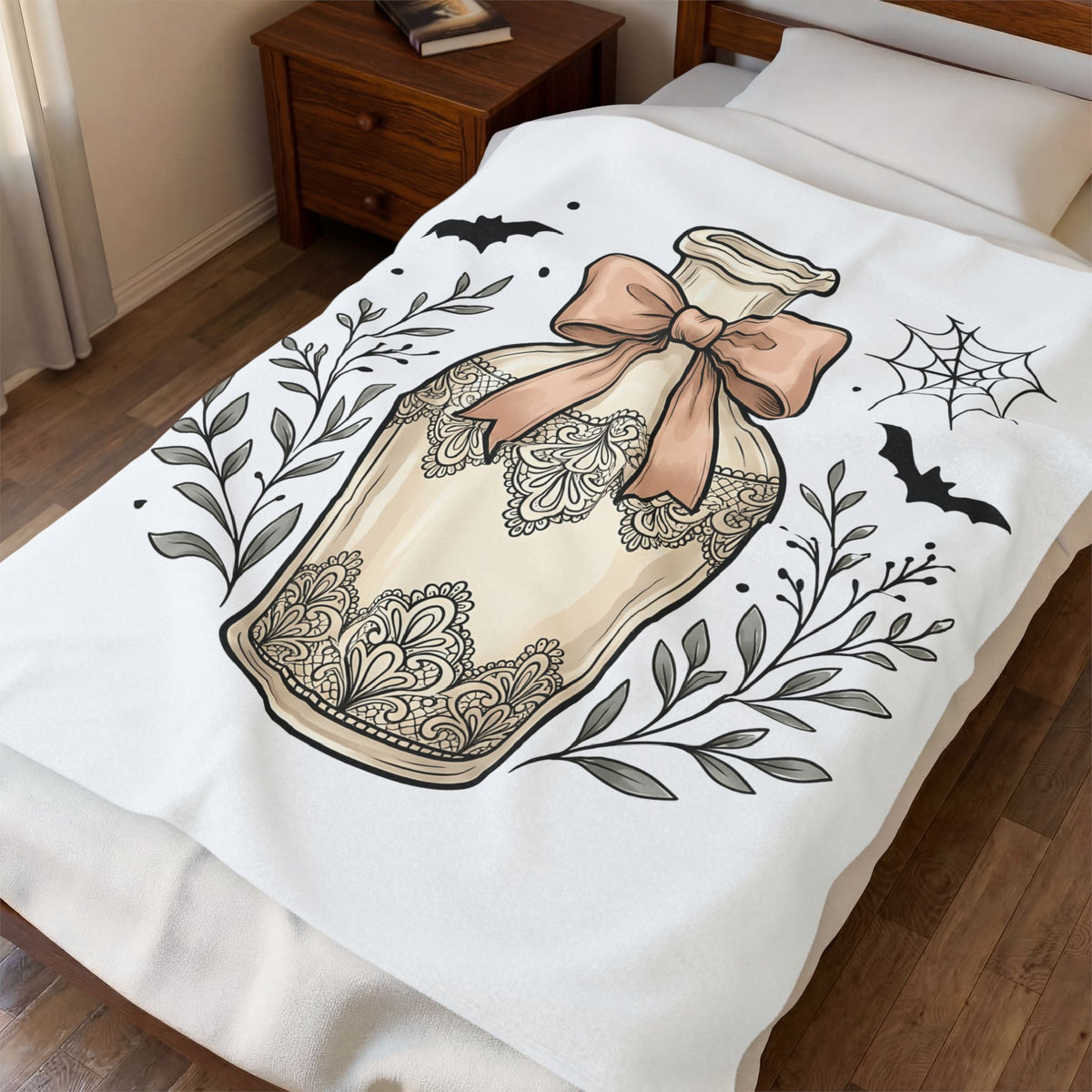 Potion Bottle Blanket Halloween Witch Gift Women Boho Blanket Apothecary Jar Blanket Horror Fan Occult Graphic Blanket Vintage Bats Blanket