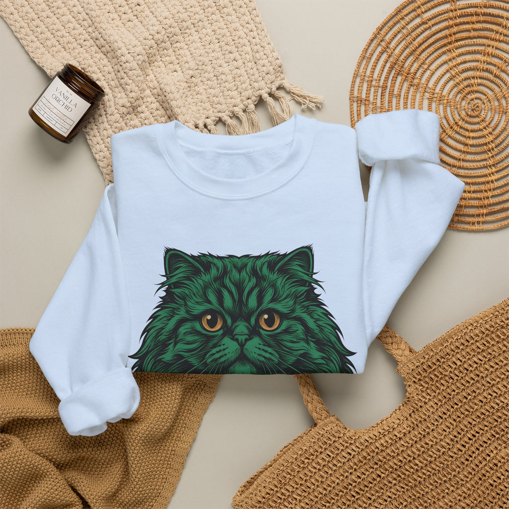 Long Hair Cat Sweatshirt Cat Gift Women Creatures Gift Women Modern Art Sweatshirt Cat Sweatshirt Cat Fan Feline Sweatshirt Beast Graphic Hand Drawn Yellow
