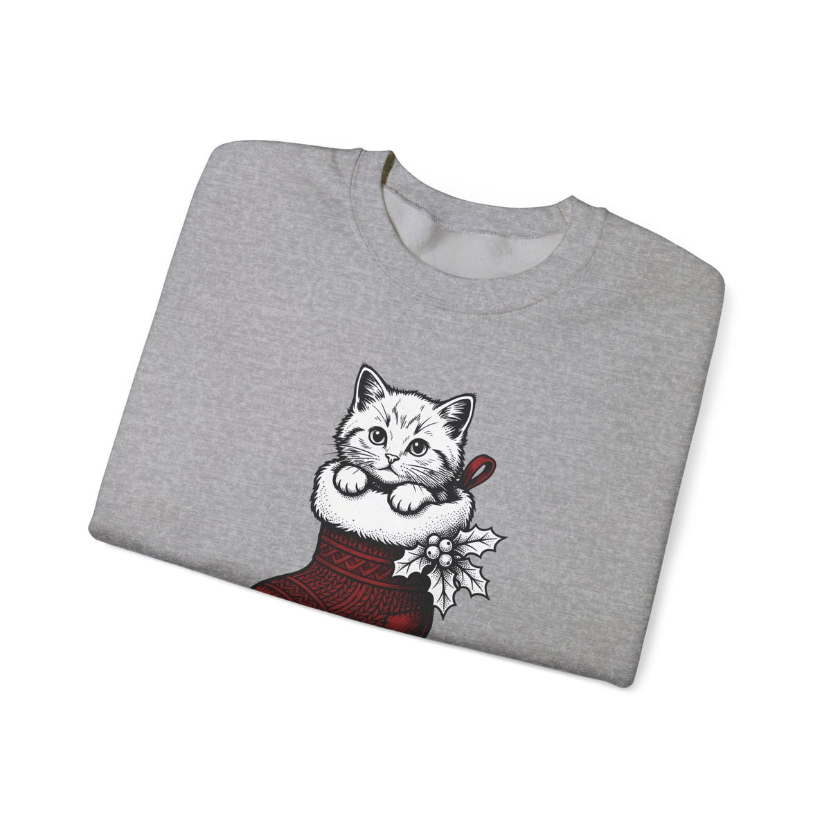Kitten Stocking Sweatshirt Cat Christmas Gift Women Vintage Sweatshirt Christmas Stocking Sweatshirt Cat Fan Retro Sweatshirt Winter Graphic