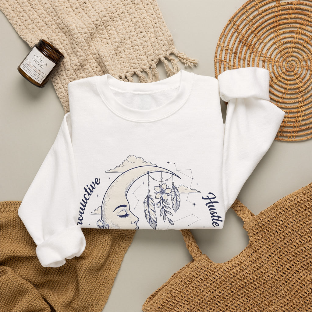 Moon Crescent Sweatshirt Boho Chic Night Sky Gift Women Tribal Sweatshirt Lunar Sweatshirt Bohemian Fan Ethnic Sweatshirt Galaxy Graphic Outline Wings Sweatshirt