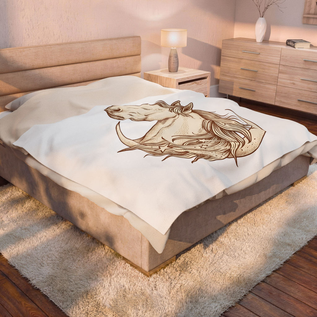 Horse Headshot Blanket Cowgirl Cowboy Gift Women Tribal Blanket Stallion Blanket Rodeo Fan Mustang Graphic Blanket Old School Lunar Shape Blanket