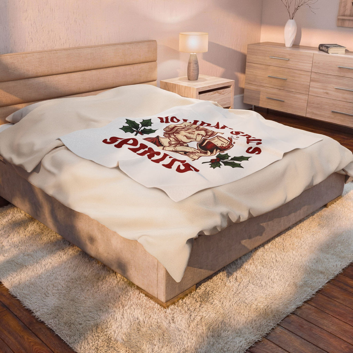 Cheerful Woman Wine Blanket Christmas Fun Gift Women Cartoon Blanket Wine Blanket Xmas Fan Comic Blanket Humor Graphic Line Art Winter Greenery