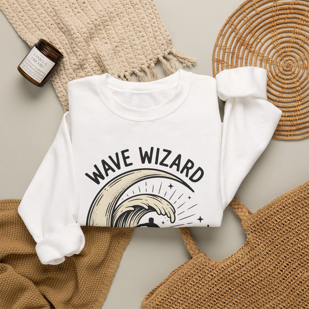 Surf Break Sweatshirt Surfing Coast Gift Women Hand Drawn Sweatshirt Wave Sweatshirt Surfer Fan Beach Graphic Illustration Line Art Star Motifs Sweatshirt