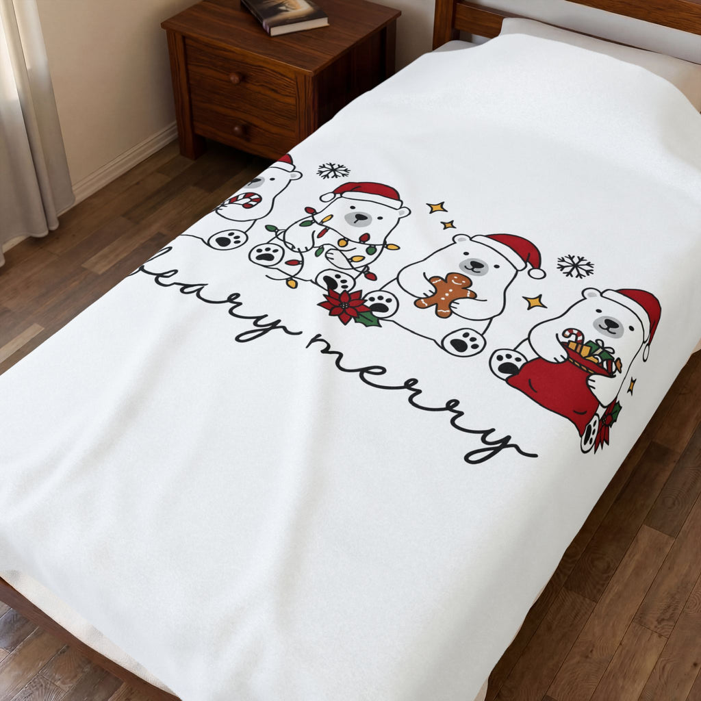 Polar Bear Pack Christmas Fauna Gift Playful Ursidae Xmas Fan Arctic Animal Wildlife Festive Blanket