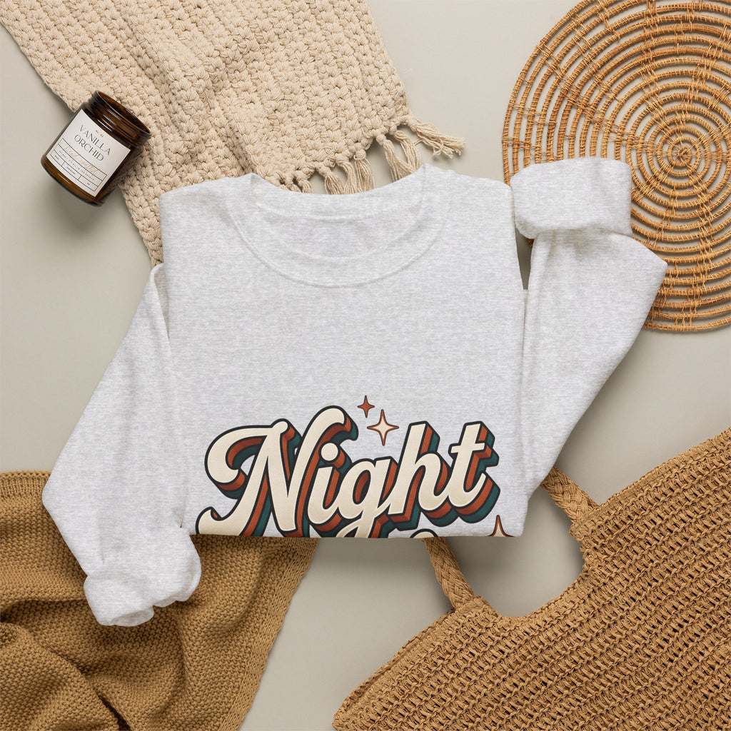 Night Shift Text Sweatshirt Nurses Work Gift Women Retro Sweatshirt Nightshift Sweatshirt Nurse Enthusiast Retrostyle Sweatshirt Job Graphic Vintage Stars