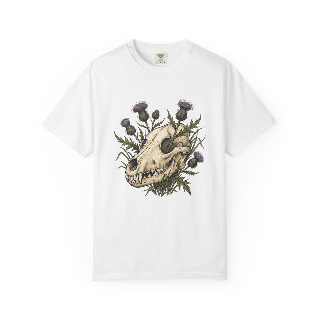 Animal Skull T-Shirt Animals & Flowers Spooky Gift Women Sketch T-Shirt Cranium T-Shirt Wildlife Fan Illustration Graphic T-Shirt Hand Drawn