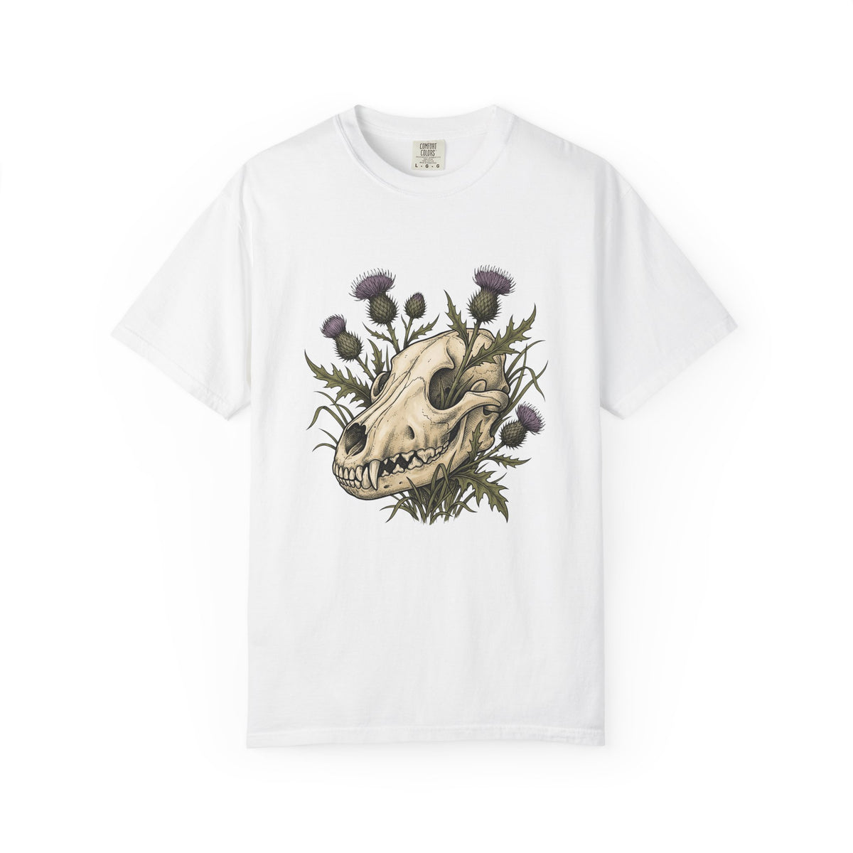 Animal Skull T-Shirt Animals & Flowers Spooky Gift Women Sketch T-Shirt Cranium T-Shirt Wildlife Fan Illustration Graphic T-Shirt Hand Drawn
