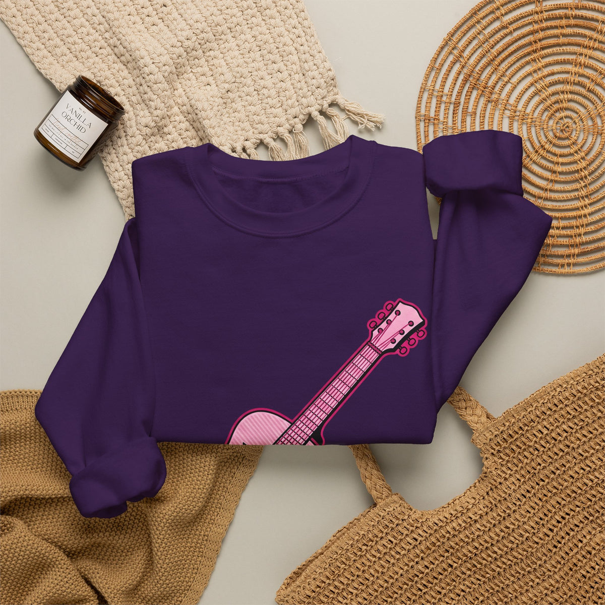 Pink Electric Guitar Sweatshirt Cowgirl Instruments Gift Women Cartoon Sweatshirt Guitar Sweatshirt Cowboy Fan Comic Sweatshirt Music Graphic Vintage Star