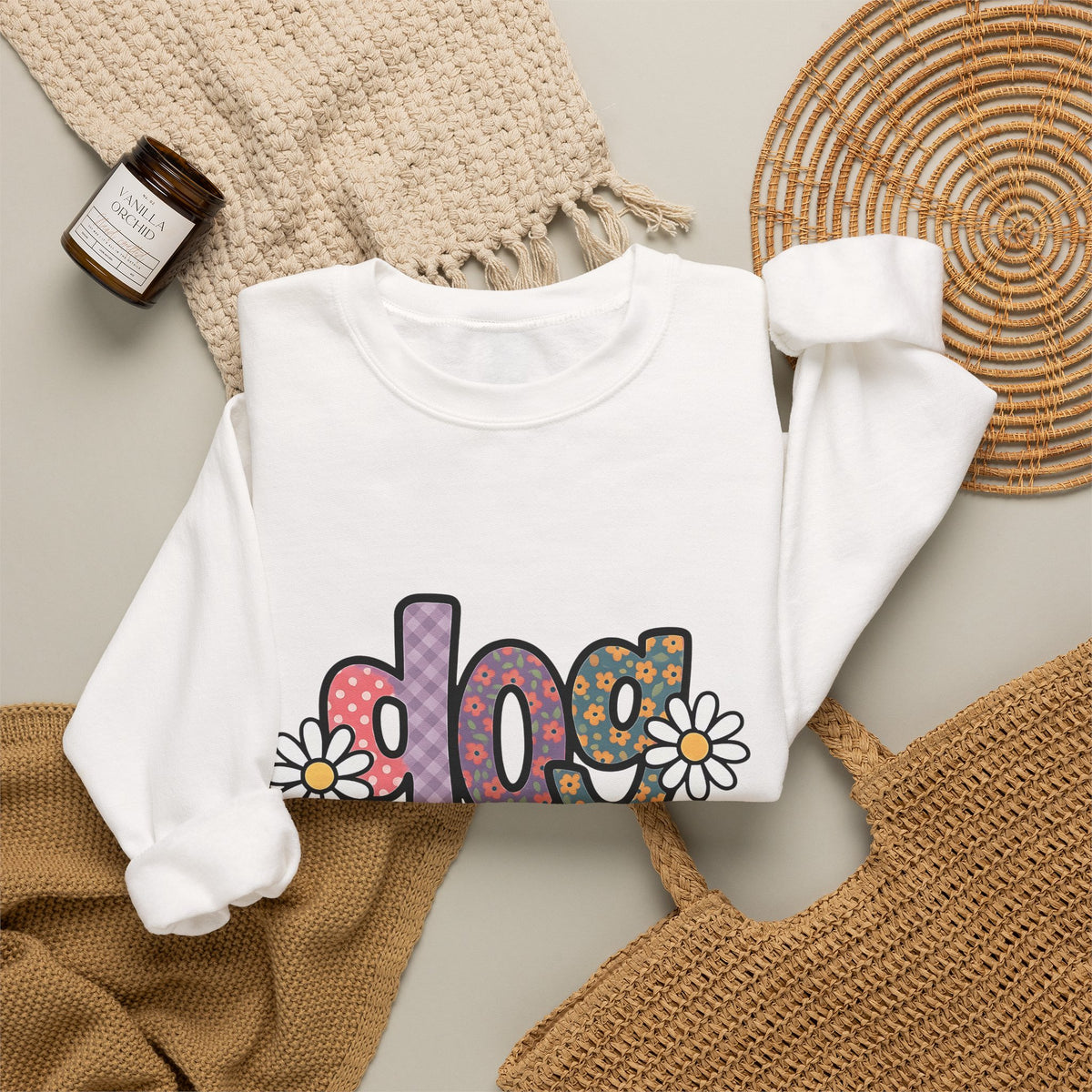 Floral Lettering Print Sweatshirt Dog Niece Gift Women Sketch Sweatshirt Typography Sweatshirt Dog Fan Hand Drawn Sweatshirt Niece Graphic Cartoon Chamomile