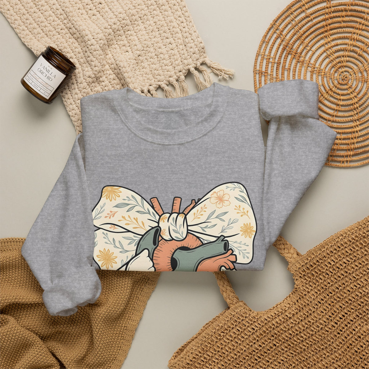 Realistic Heart Sweatshirt Nurses Medicine Gift Women Flower Sweatshirt Heart Sweatshirt Nurse Enthusiast Floral Sweatshirt Medical Graphic Classic Knot Sweatshirt