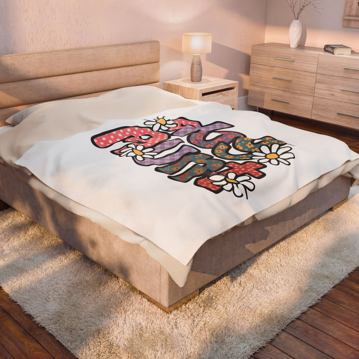Floral Lettering Print Blanket Dog Niece Gift Women Sketch Blanket Typography Blanket Dog Fan Hand Drawn Blanket Niece Graphic Cartoon Chamomile