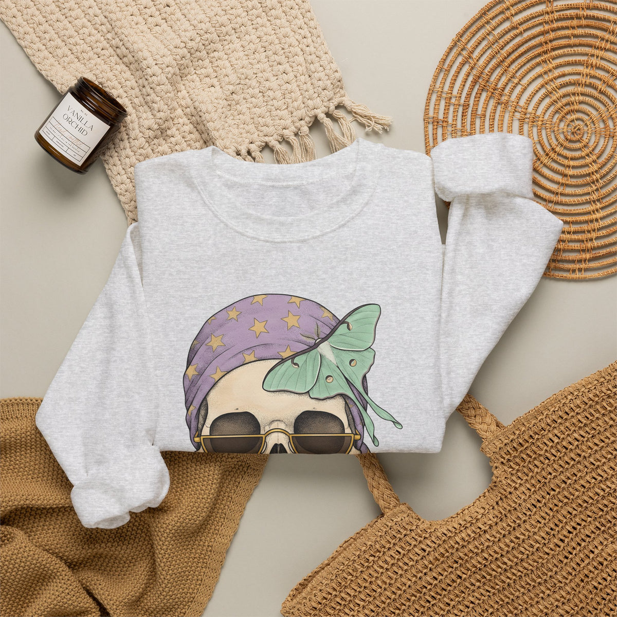 Skull Handkerchief Sweatshirt Boho Chic Gothic Fashion Gift Women Ethnic Sweatshirt Bandana Sweatshirt Bohemian Fan Tribal Sweatshirt Dark Graphic Rustic