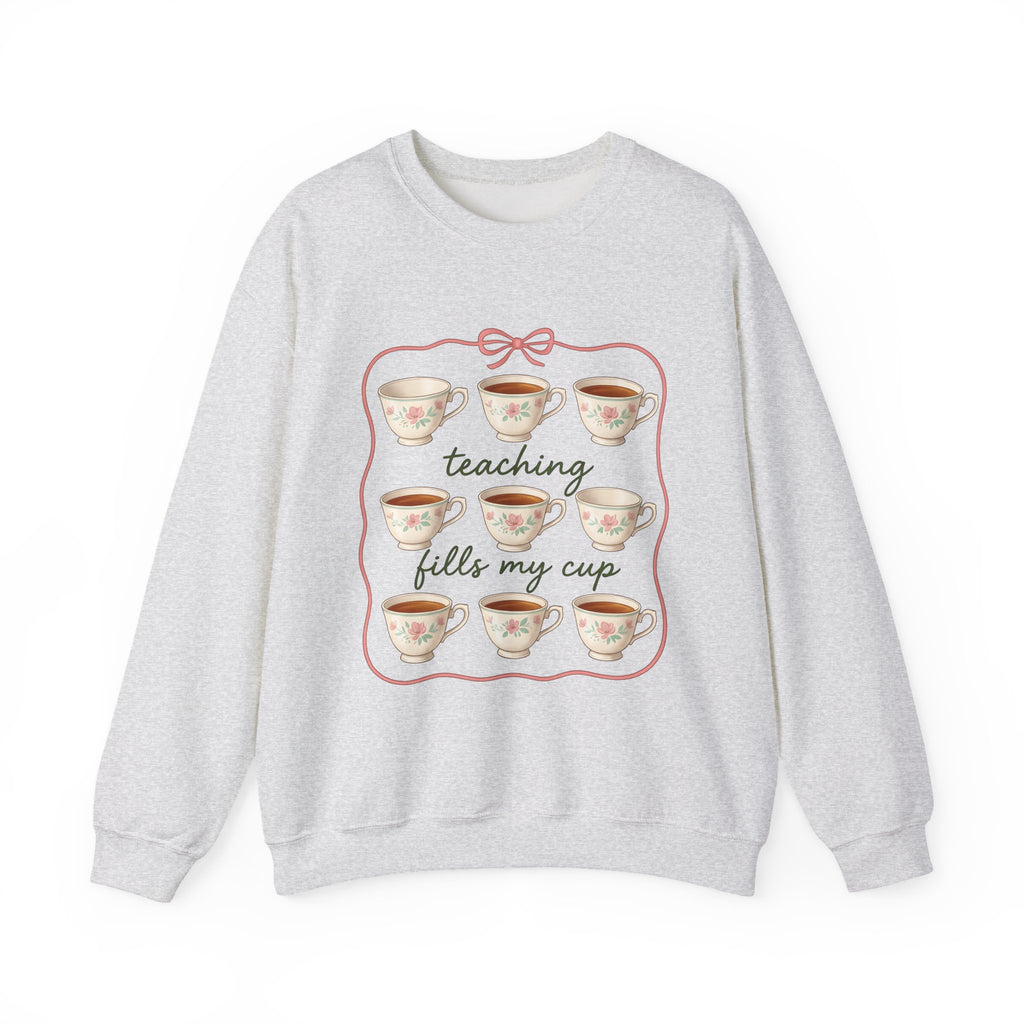 Floral Teacup Sweatshirt Teachers Coffee Gift Women Vintage Sweatshirt Teacup Sweatshirt Educator Enthusiast Retro Sweatshirt Caffeine Graphic Hand Drawn Bow