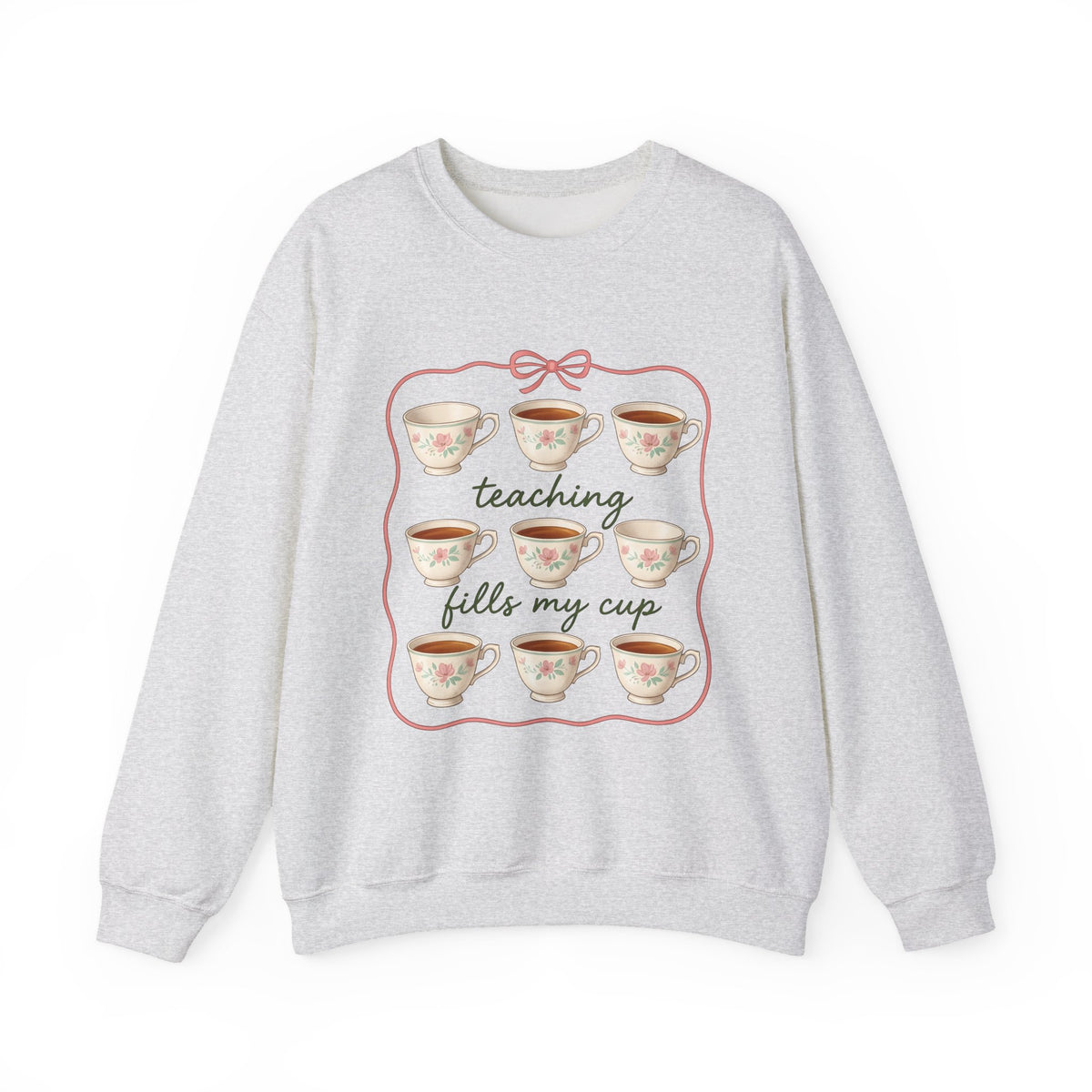 Floral Teacup Sweatshirt Teachers Coffee Gift Women Vintage Sweatshirt Teacup Sweatshirt Educator Enthusiast Retro Sweatshirt Caffeine Graphic Hand Drawn Bow