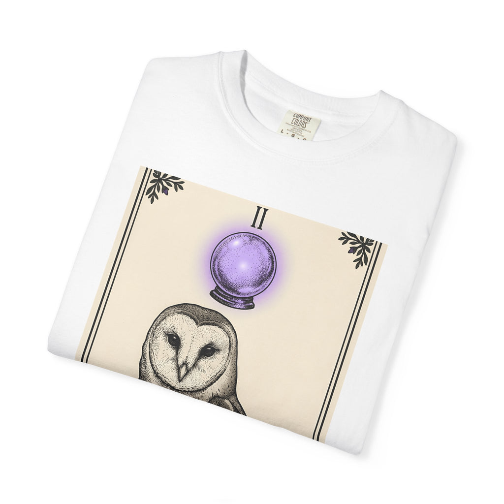 Barn Owl T-Shirt Boho Chic Magic Gift Women Oracle T-Shirt Owl T-Shirt Bohemian Fan Mystic T-Shirt Magical Graphic Hand Drawn Glass Sphere T-Shirt