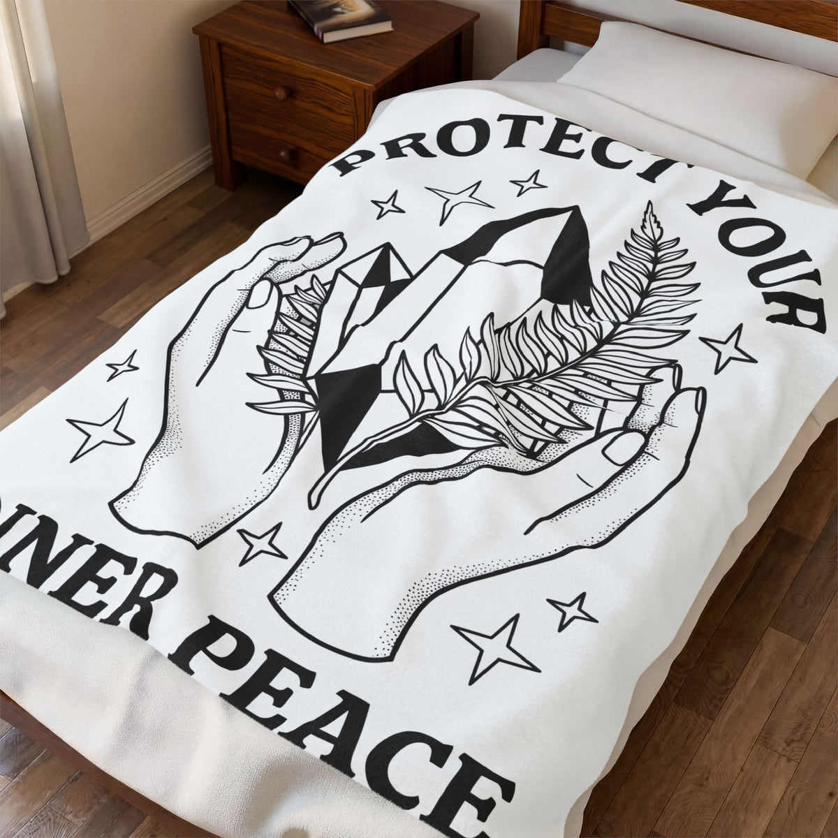 Crystal Hands Blanket Boho Chic Spirituality Gift Women Line Art Blanket Healing Crystal Blanket Boho Fan Illustrative Design Spiritual Graphic