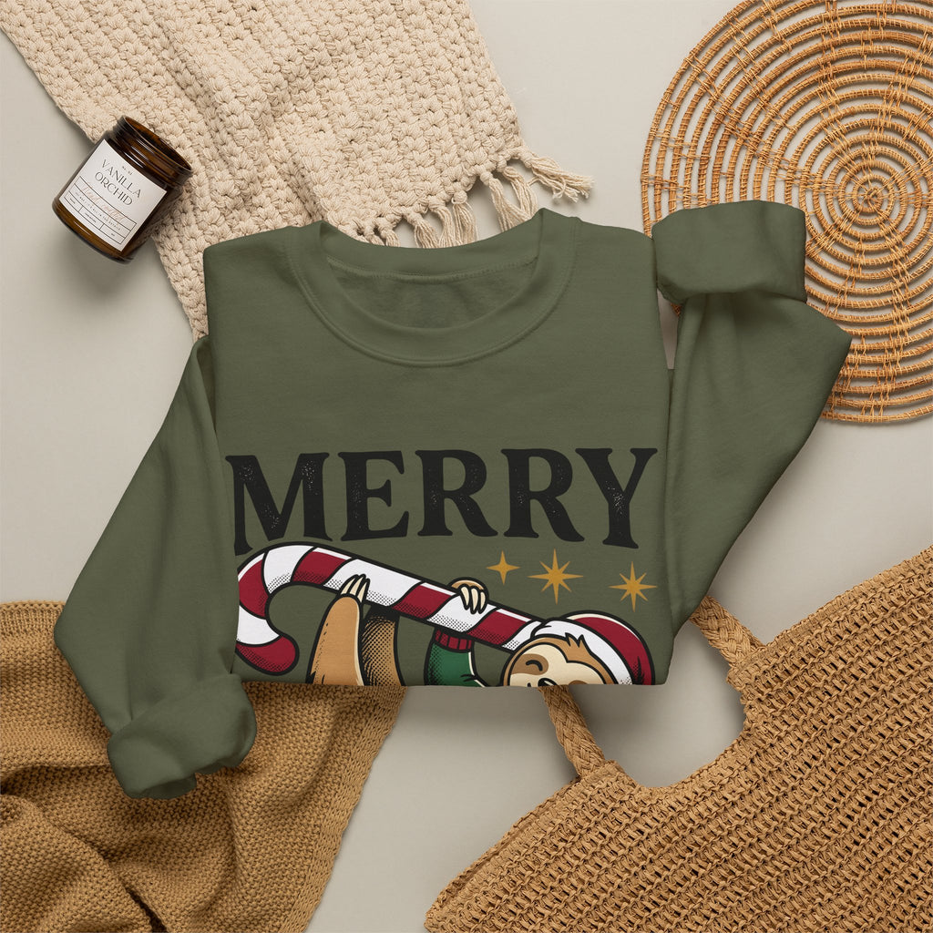 Sloth Festive Cane Sweatshirt Christmas Critter Gift Women Doodle Sweatshirt Sloth Sweatshirt Xmas Fan Hand Drawn Sweatshirt Creature Graphic Nostalgic Box