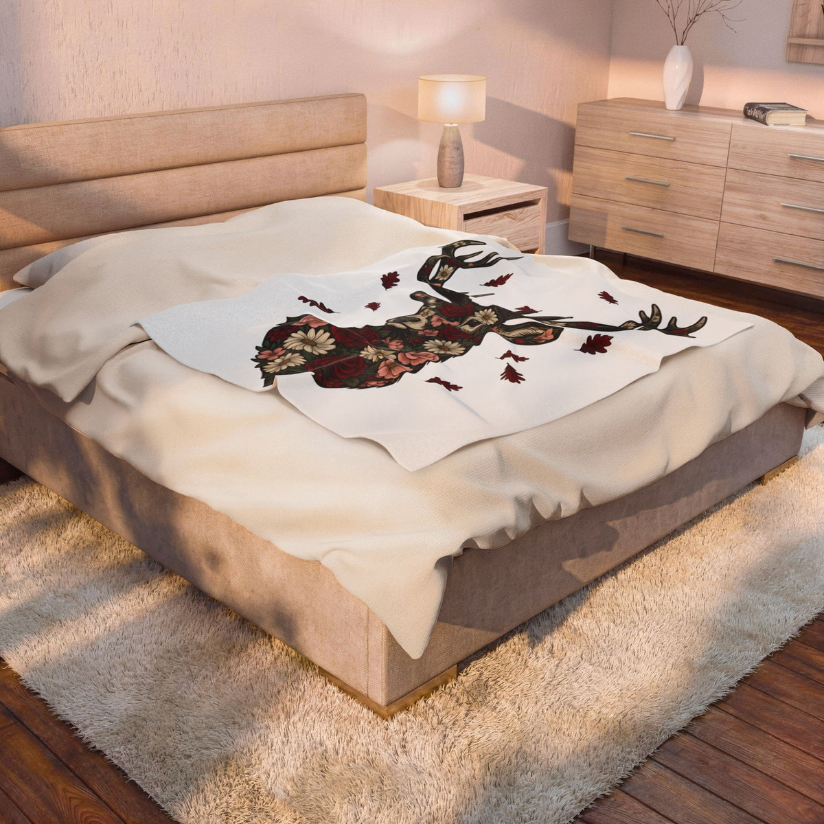 Flower Stag Blanket St. Valentine's Day Wildlife Gift Women Rustic Blanket Deer Blanket Valentine Fan Vintage Blanket Animal Graphic Retro Garden