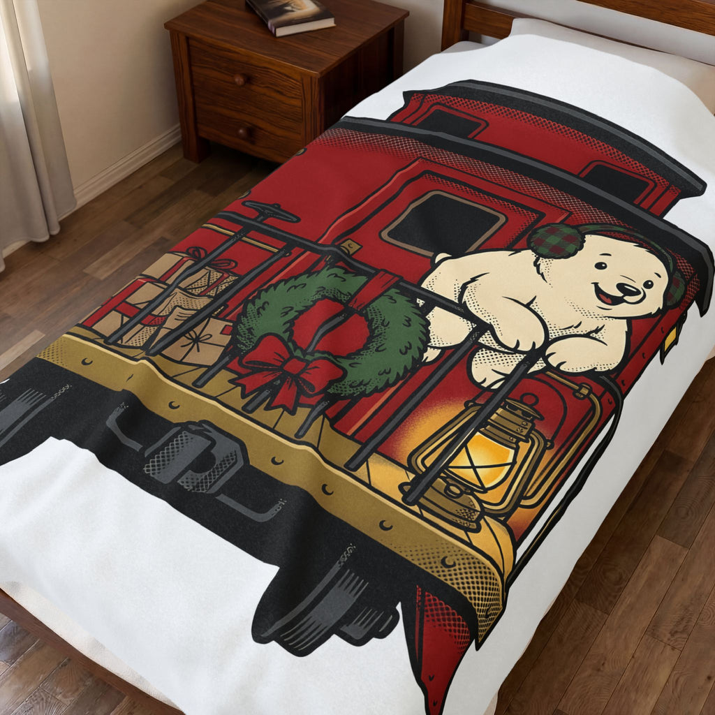 Ice Bear Train Blanket Christmas Fauna Gift Women Sketch Blanket Polar Bear Blanket Christmas Fan Polar Creature Graphic Line Art Ring Blanket