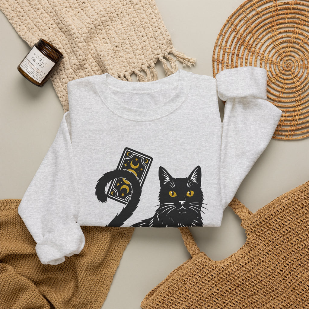 Black Cat Sweatshirt Cat Witchcraft Gift Women Mystical Sweatshirt Cat Sweatshirt Feline Fan Occult Graphic Vintage Tarot Card Sweatshirt