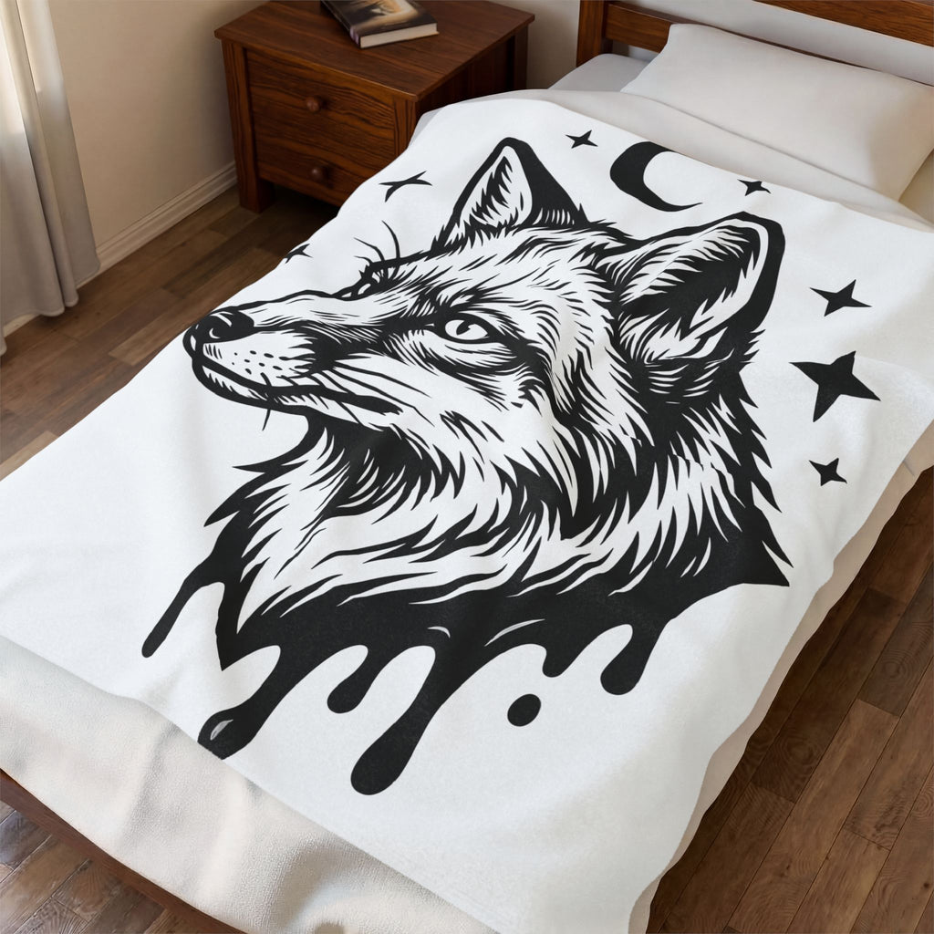 Wolf Portrait Blanket Boho Chic Fauna Gift Women Sketch Blanket Canine Blanket Bohemian Fan Drawing Design Graphic Creature Illustration Graphic