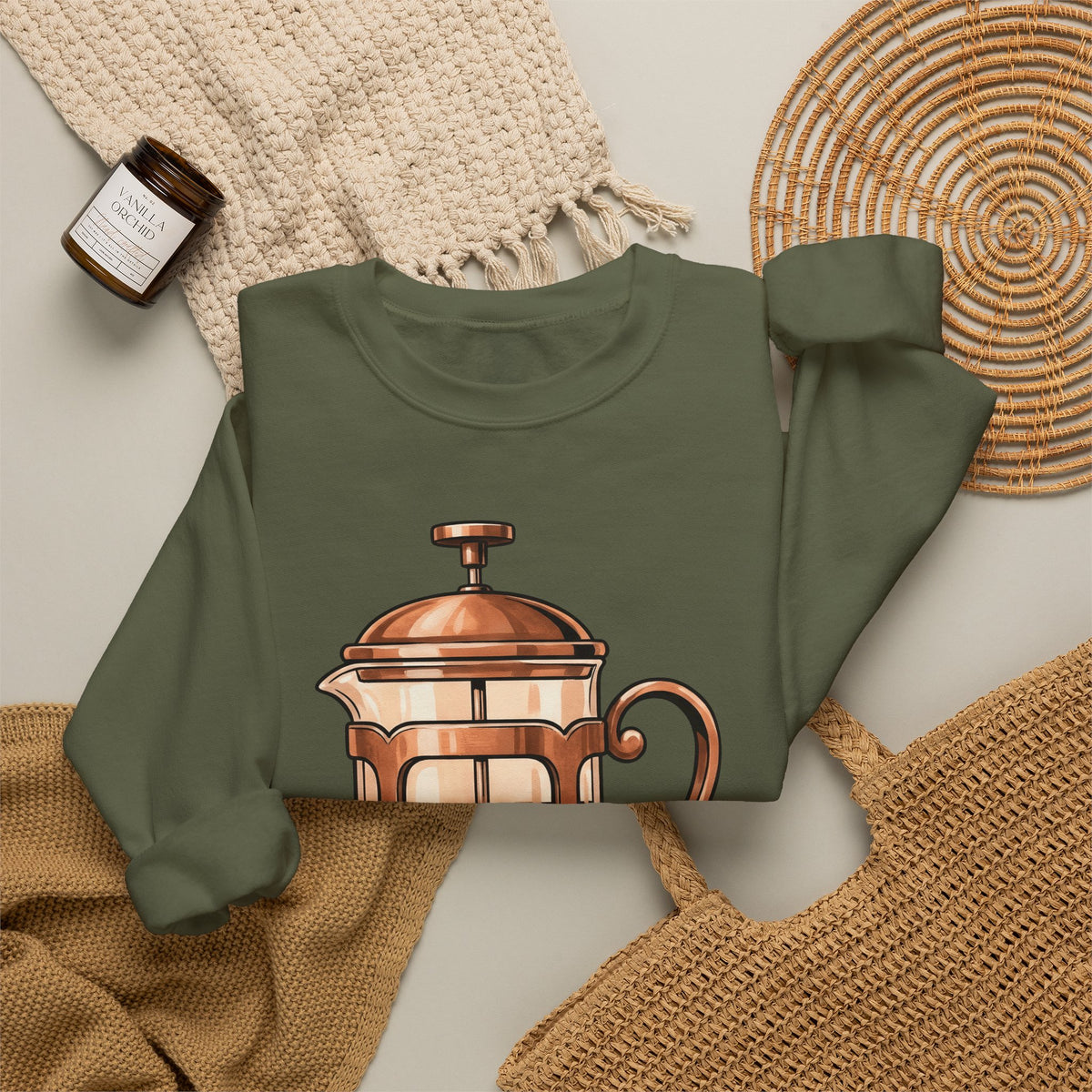 French Press Sweatshirt Coffee Bakeware Gift Women Line Art Sweatshirt Cafetiere Sweatshirt Coffee Fan Baking Graphic Sweatshirt Watercolor Coffee Sweatshirt