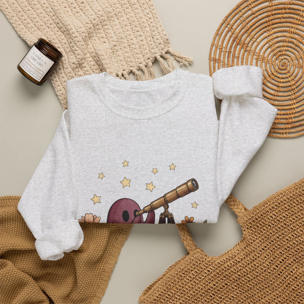 Ghost Telescope Sweatshirt Boho Chic Celestial Gift Women Whimsical Sweatshirt Spyglass Sweatshirt Bohemian Fan Fantasy Sweatshirt Galaxy Graphic Vintage
