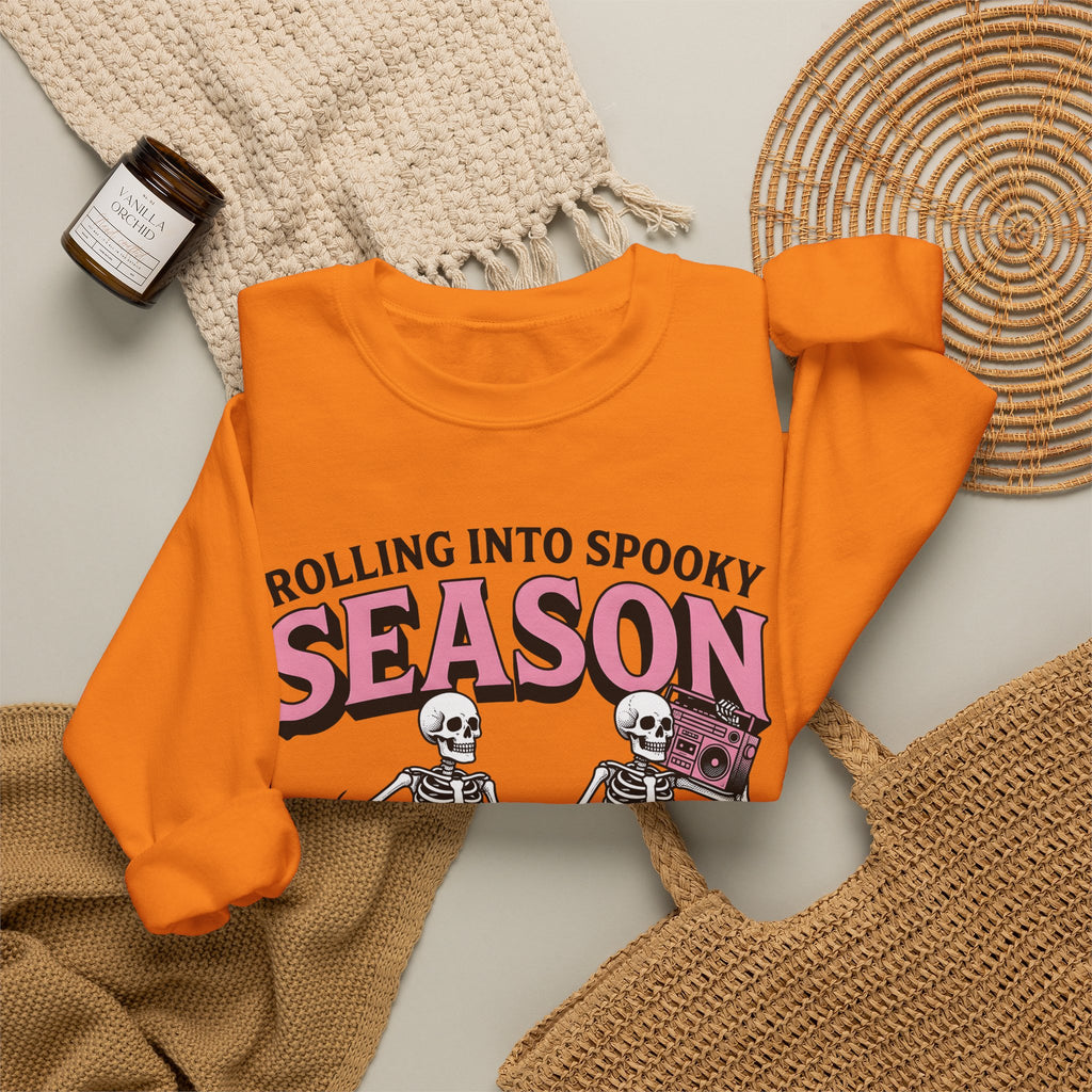 Skull Roller Skate Sweatshirt Halloween Celebration Gift Women Vintage Sweatshirt Roller Skating Sweatshirt Spooky Fan Retro Sweatshirt