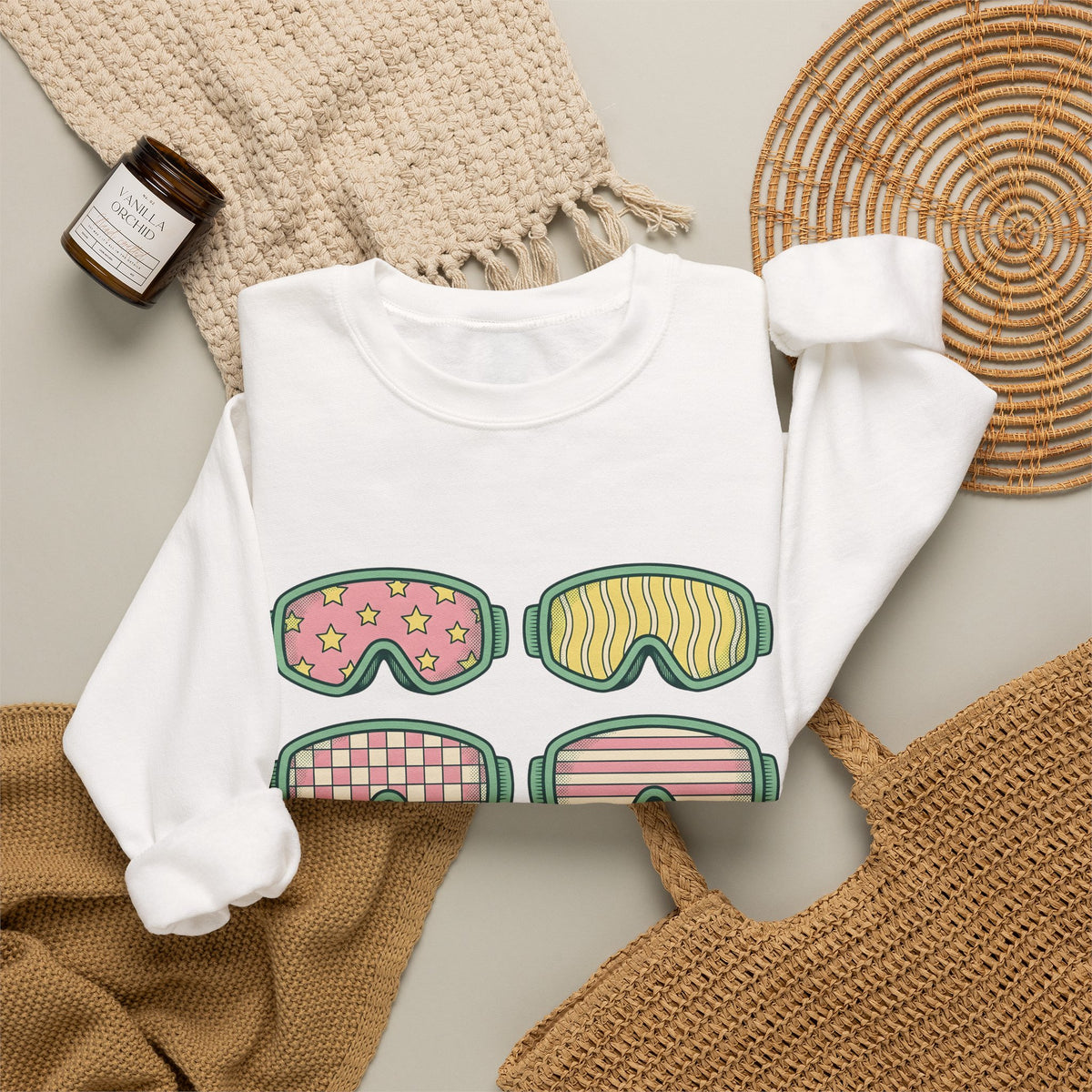 Ski Goggles Sweatshirt Sports Skiing Gift Women Cartoon Sweatshirt Goggles Sweatshirt Athlete Enthusiast Comic Sweatshirt Snowboard Graphic Vintage Stars