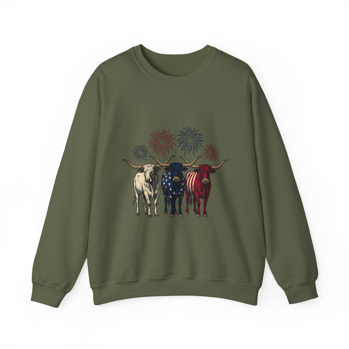 American Longhorn Cattle Sweatshirt 4th Of July Country Gift Women Retro Sweatshirt Longhorns Sweatshirt Independence Day Fan Vintage Sweatshirt Rural Graphic