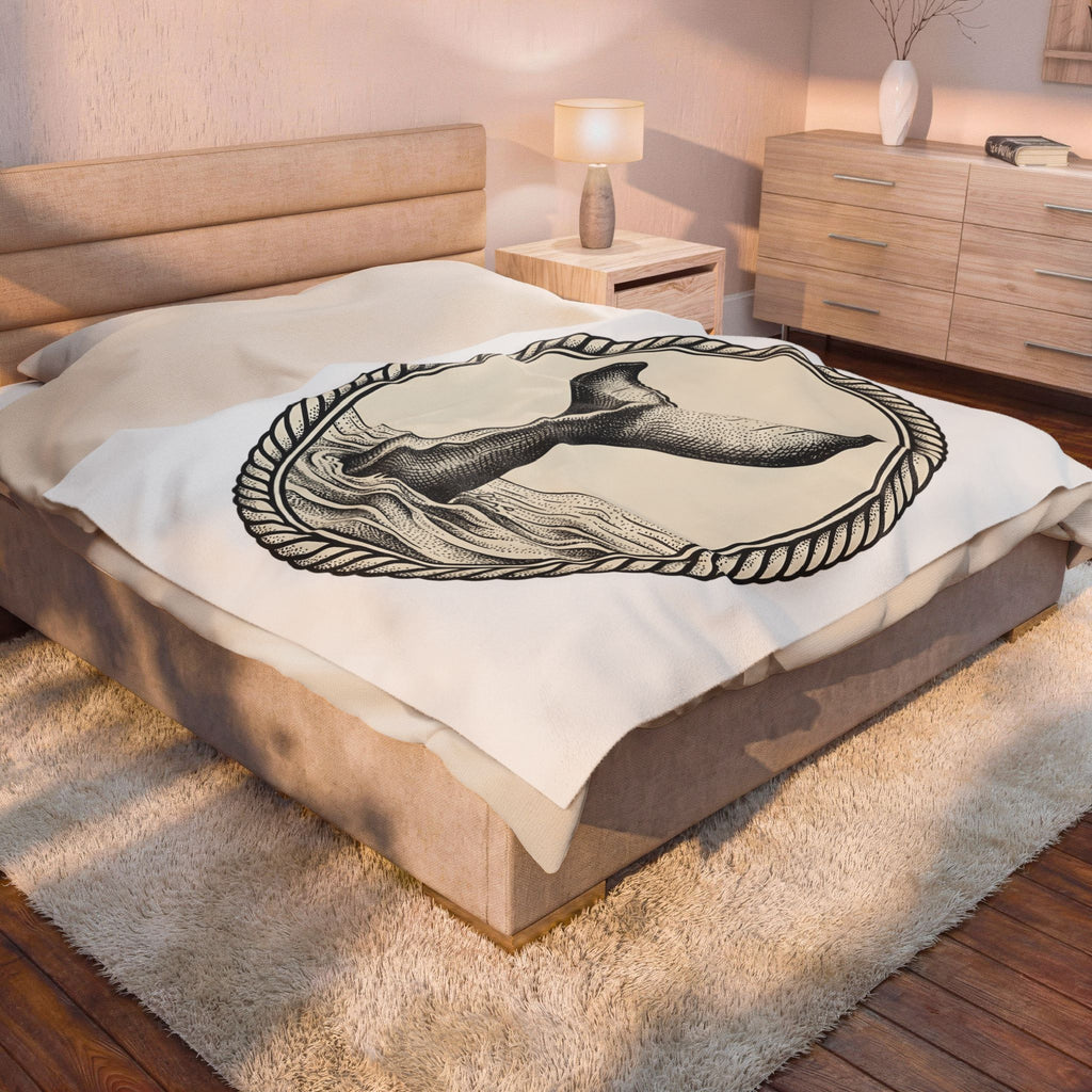 Whale Tail Fin Ocean Creature Gift Old School Fluke Marine Fan Whale Tail Doodle Blanket