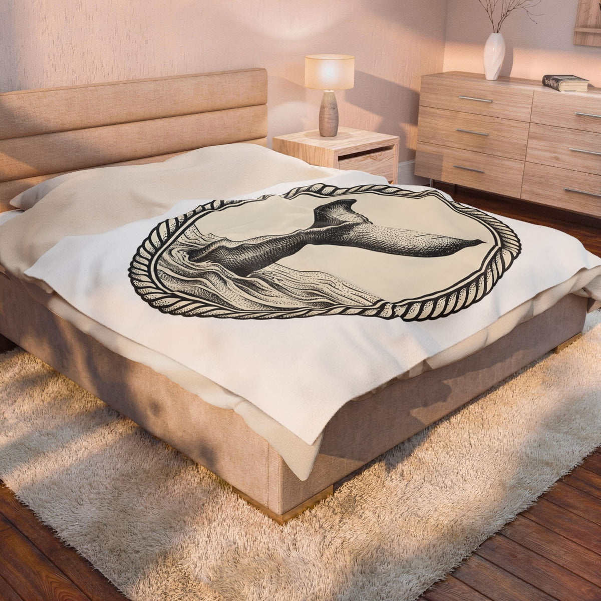Whale Tail Fin Ocean Creature Gift Old School Fluke Marine Fan Whale Tail Doodle Blanket