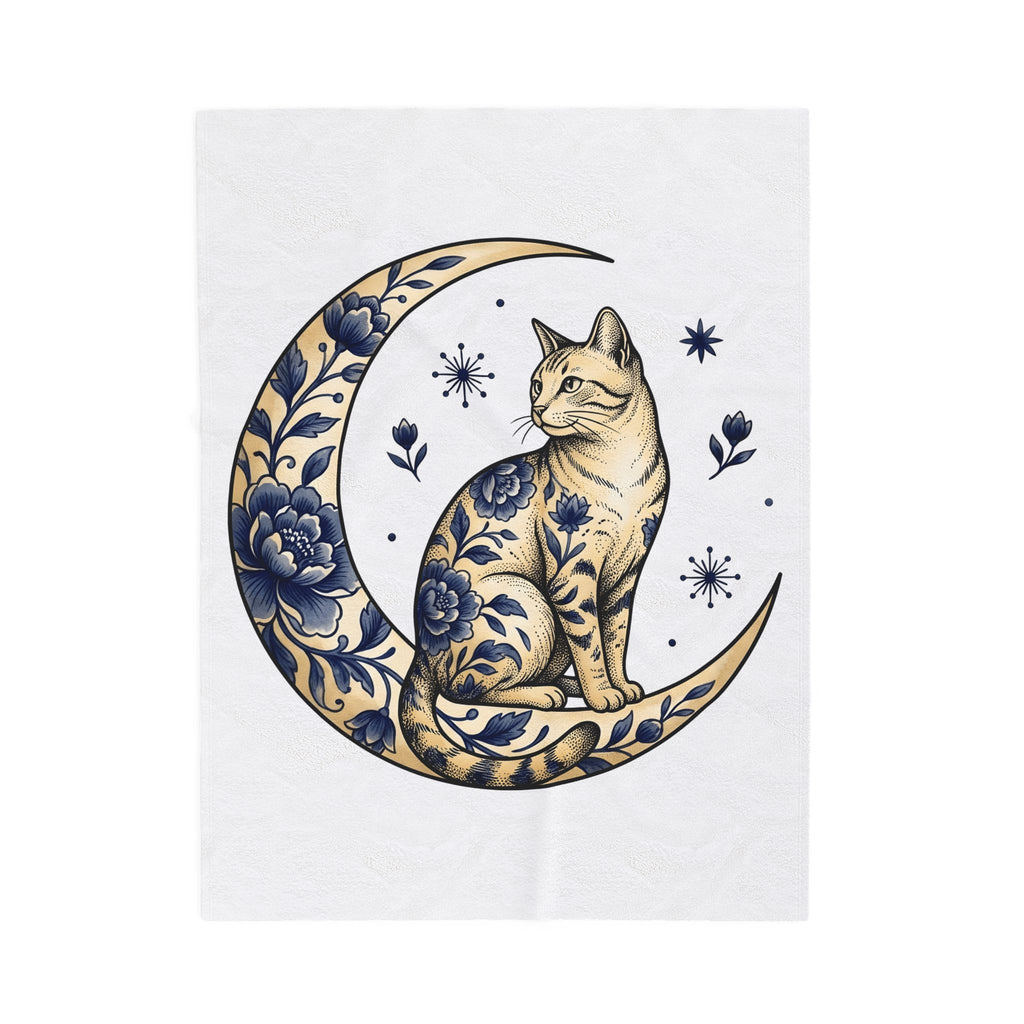Flower Kitty Blanket Cat Astrology Gift Women Hippie Blanket Kitty Cat Blanket Cat Fan Zodiac Graphic Blanket Retro Half Moon Blanket