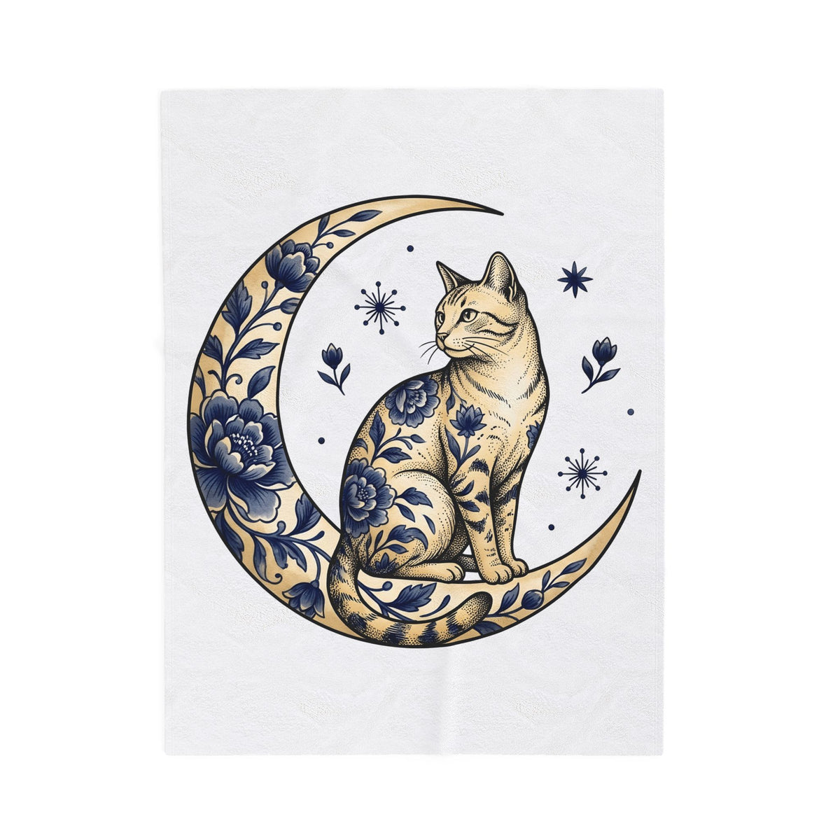 Flower Kitty Blanket Cat Astrology Gift Women Hippie Blanket Kitty Cat Blanket Cat Fan Zodiac Graphic Blanket Retro Half Moon Blanket
