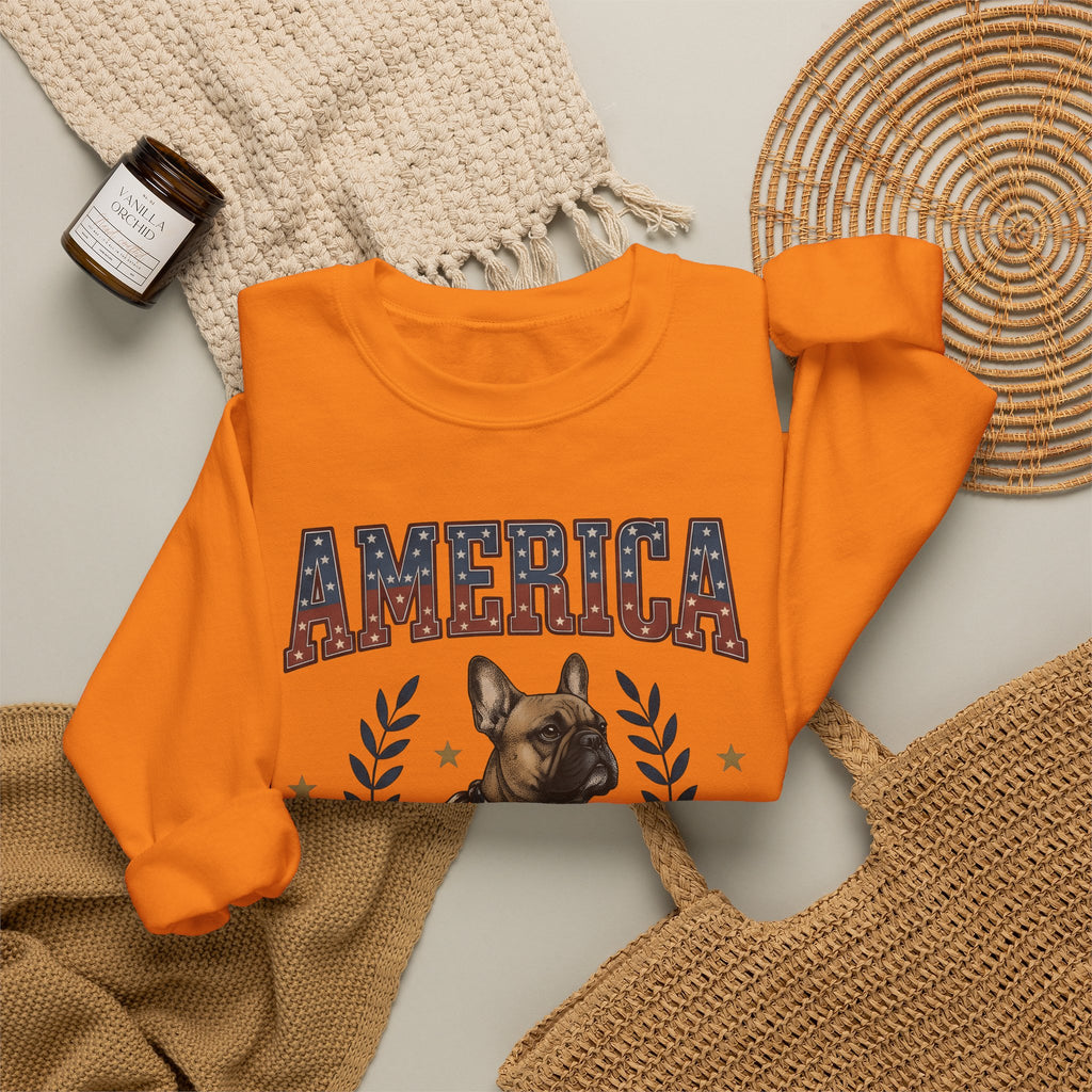 French Bulldog Sweatshirt America Patriotic Gift Women Vintage Sweatshirt Bouledogue Sweatshirt American Fan Retro Illustration Graphic Retro Stars Sweatshirt