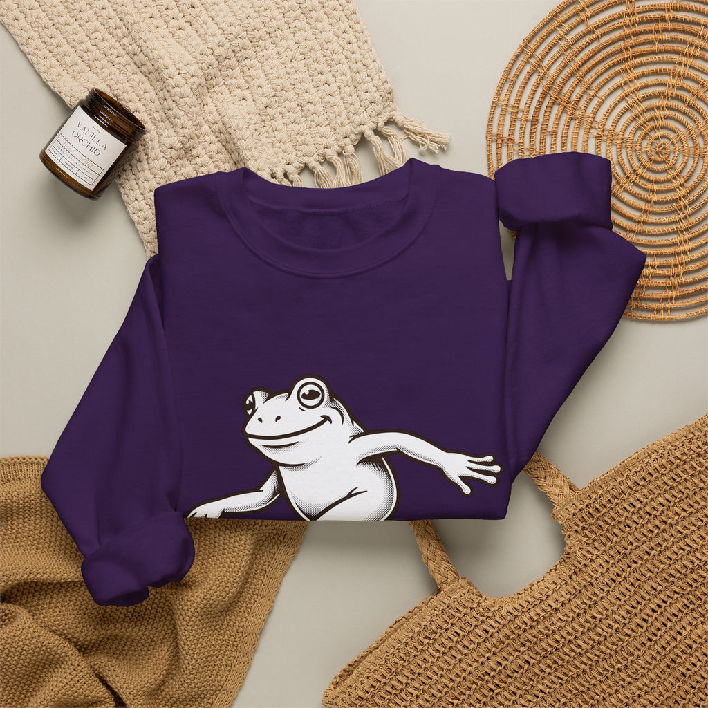 Skating Frog Sweatshirt Sports Wildlife Gift Women Comic Sweatshirt Toad Sweatshirt Athlete Fan Cartoon Sweatshirt Animal Graphic Vintage Pads Sweatshirt