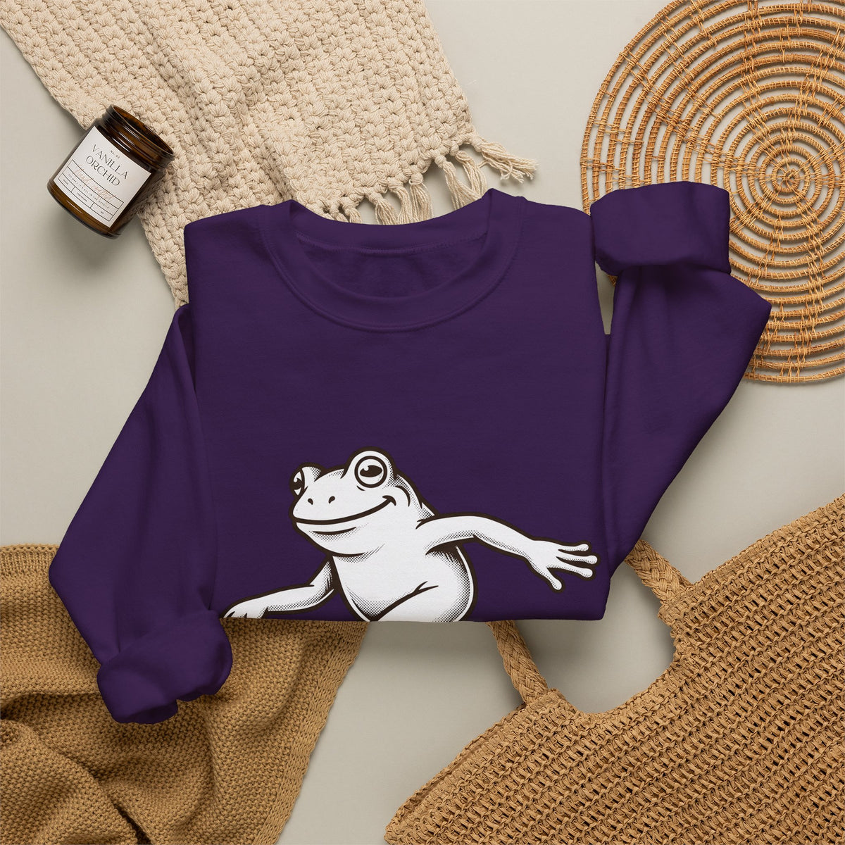 Skating Frog Sweatshirt Sports Wildlife Gift Women Comic Sweatshirt Toad Sweatshirt Athlete Fan Cartoon Sweatshirt Animal Graphic Vintage Pads Sweatshirt