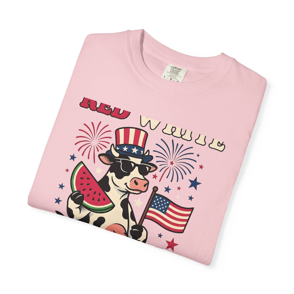 Patriotic Cow T-Shirt 4th Of July Farming Gift Women Animated T-Shirt Cowgirl T-Shirt Independence Fan Cartoon T-Shirt Agricultural Graphic Classic