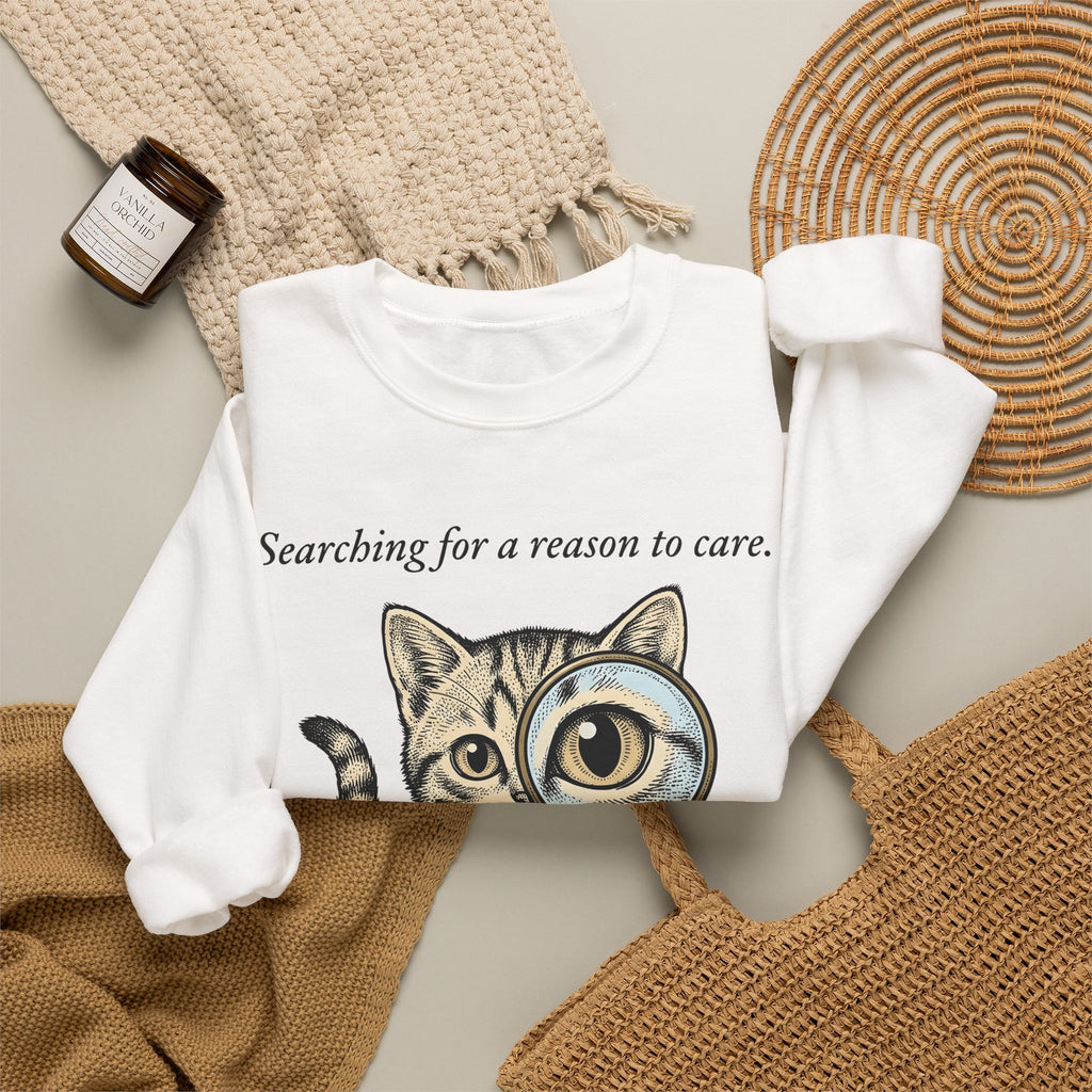 Tabby Cat Sweatshirt Cat Humor Gift Women Vintage Sweatshirt Kitty Sweatshirt Cat Fan Retro Sweatshirt Funny Graphic Hand Drawn Magnifying Glass Sweatshirt