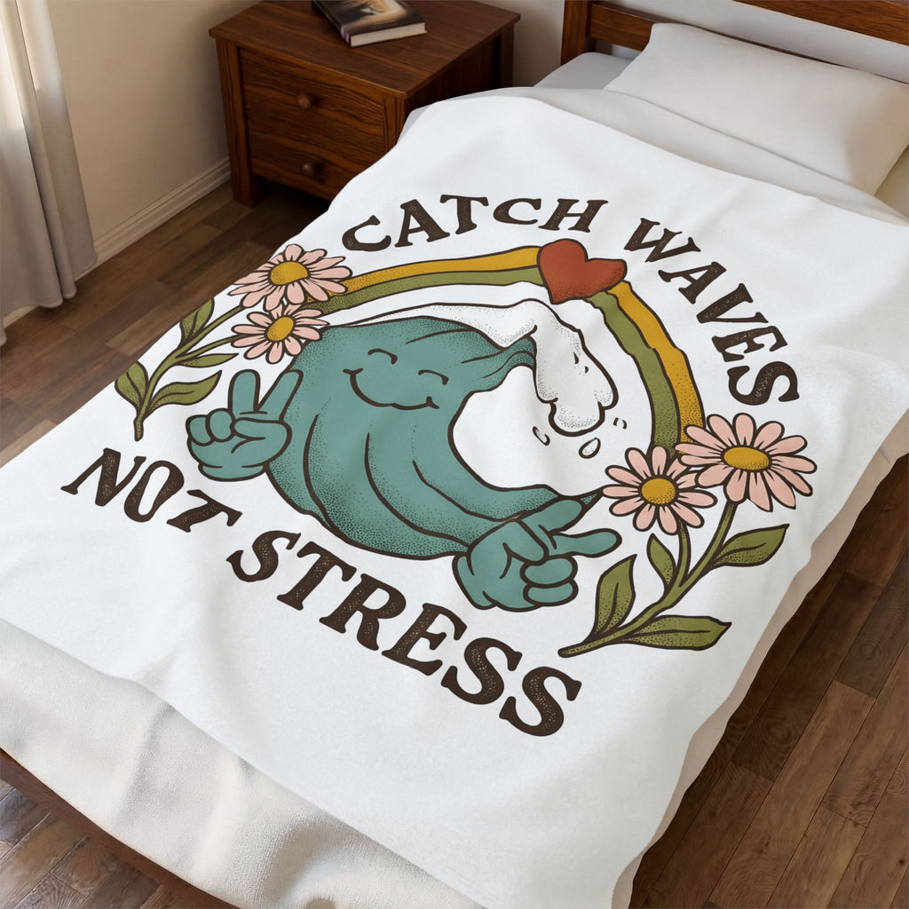 Happy Wave Blanket Sports Beach Gift Women Vintage Blanket Wave Blanket Athlete Fan Surf Graphic Blanket Hand Drawn Wildflowers Blanket