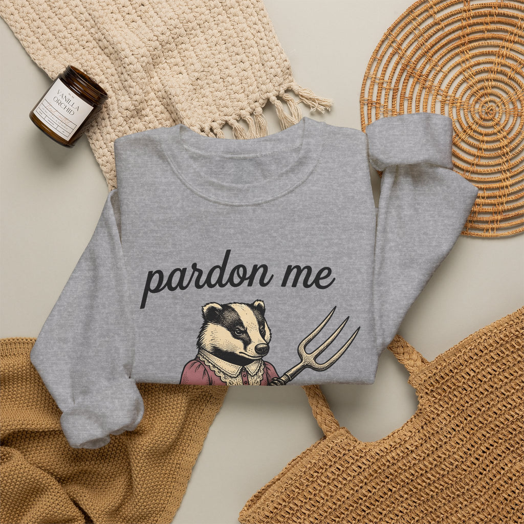 Badger Attire Sweatshirt Funny Critter Gift Women Rustic Sweatshirt Badger Sweatshirt Humor Fan Folk Sweatshirt Animal Graphic Doodle Fork Tool Sweatshirt