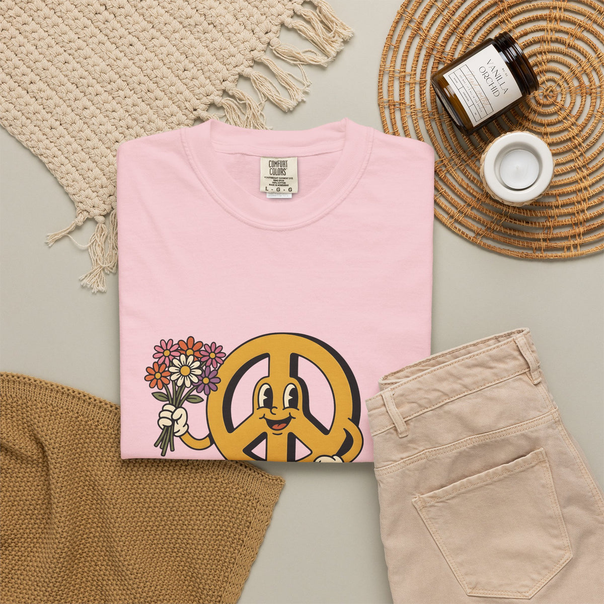 Peace Symbol Mascot T-Shirt Dog Festival Gift Women Animated T-Shirt Peace Sign T-Shirt Dog Fan Cartoon T-Shirt Rave Graphic Classic French Bulldog