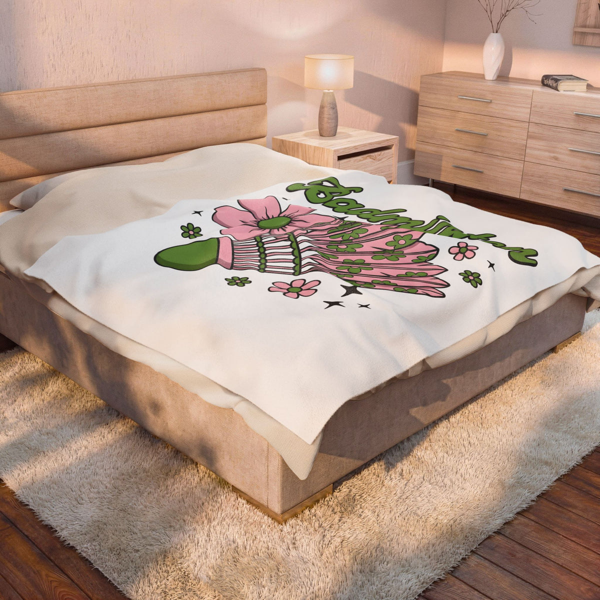 Birdie Shuttle Blanket Badminton Garden Gift Women Playful Blanket Shuttlecock Blanket Racquet Fan Racket Blanket Floral Graphic Sketch Petal