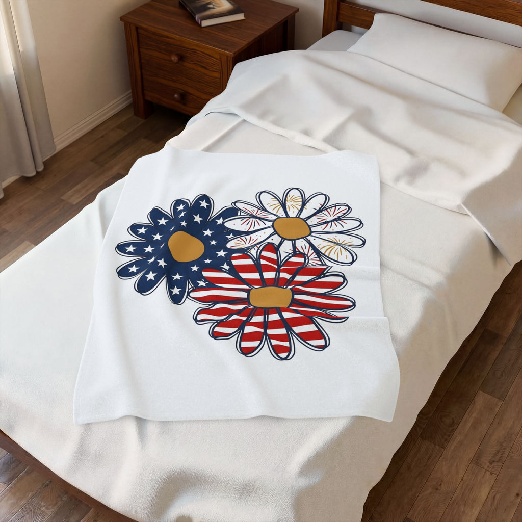 Flag Daisy Petals Blanket 4th Of July Plant Gift Women Indie Blanket Daisy Blanket Independence Day Fan Bohemian Blanket Floral Graphic Classic