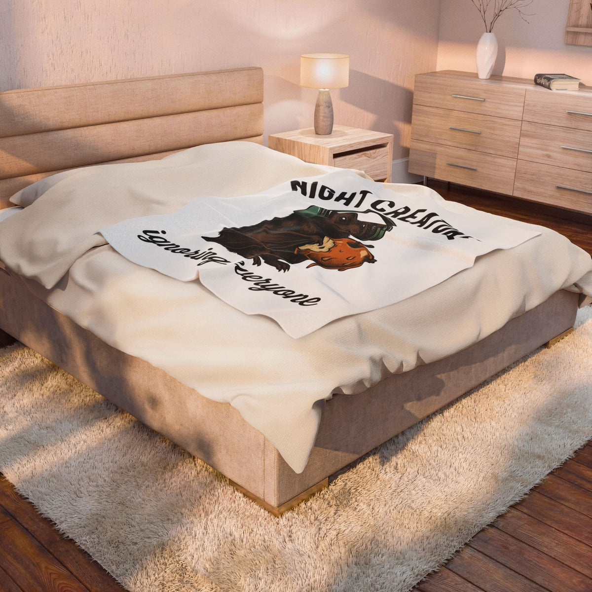 Bat Headset Blanket Halloween Horror Gift Women Distressed Blanket Headphones Blanket Horror Fan Scary Blanket Macabre Graphic Line Art Caramel