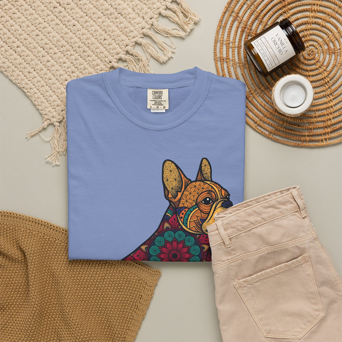 French Bulldog T-Shirt Dog Wildlife Gift Women Tribal T-Shirt Bouledogue T-Shirt Dog Fan Animal Graphic T-Shirt Rainbow Mandala T-Shirt