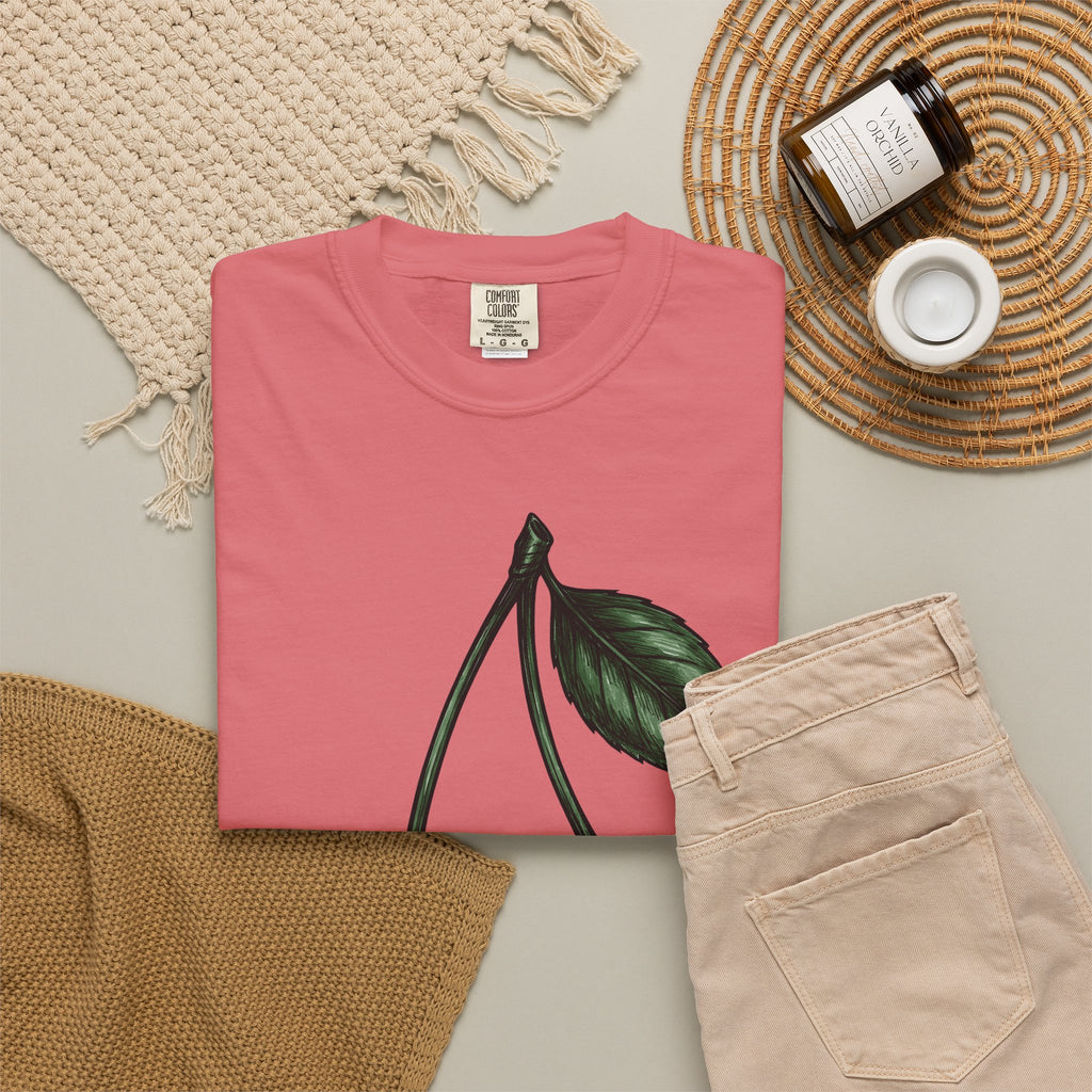 Patriotic Cherries T-Shirt America Fruit Gift Women Hand Drawn T-Shirt Cherries T-Shirt American Enthusiast Illustrated Graphic Vintage Leaf