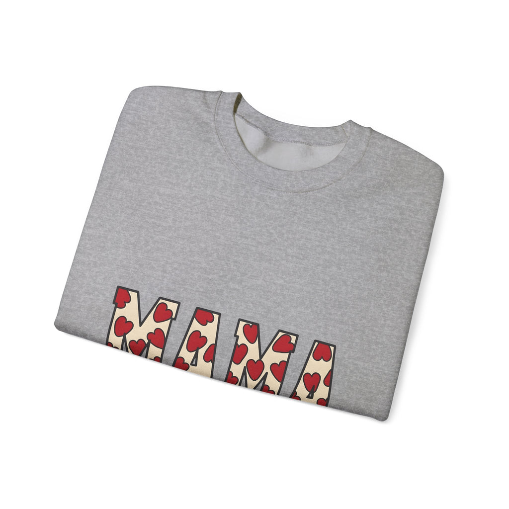 Heart Pattern Text Sweatshirt Moms Family Gift Women Bold Sweatshirt Typography Sweatshirt Motherhood Fan Graphic Sweatshirt Clan Graphic Retro Red Hearts